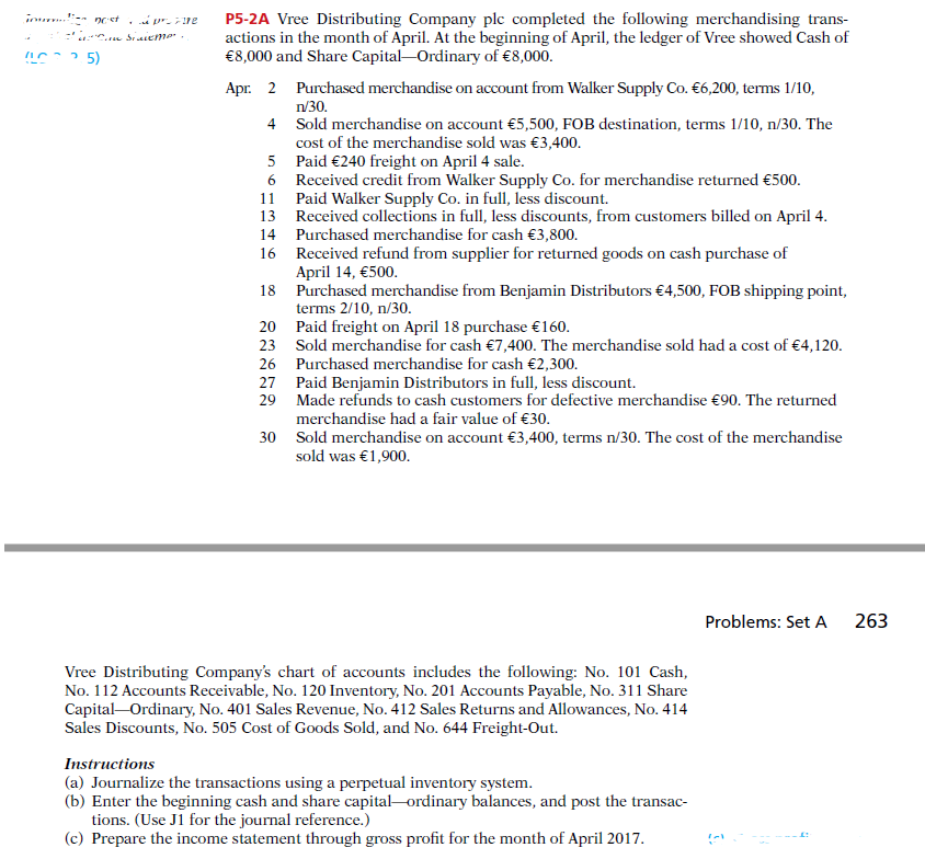 in . d net r . sistema, 5) p5-2a vree distributing company plc completed the following merchandising trans- actions in the mo