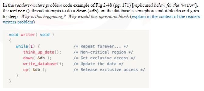 Solved In the readers-writers problem code example of Fig | Chegg.com