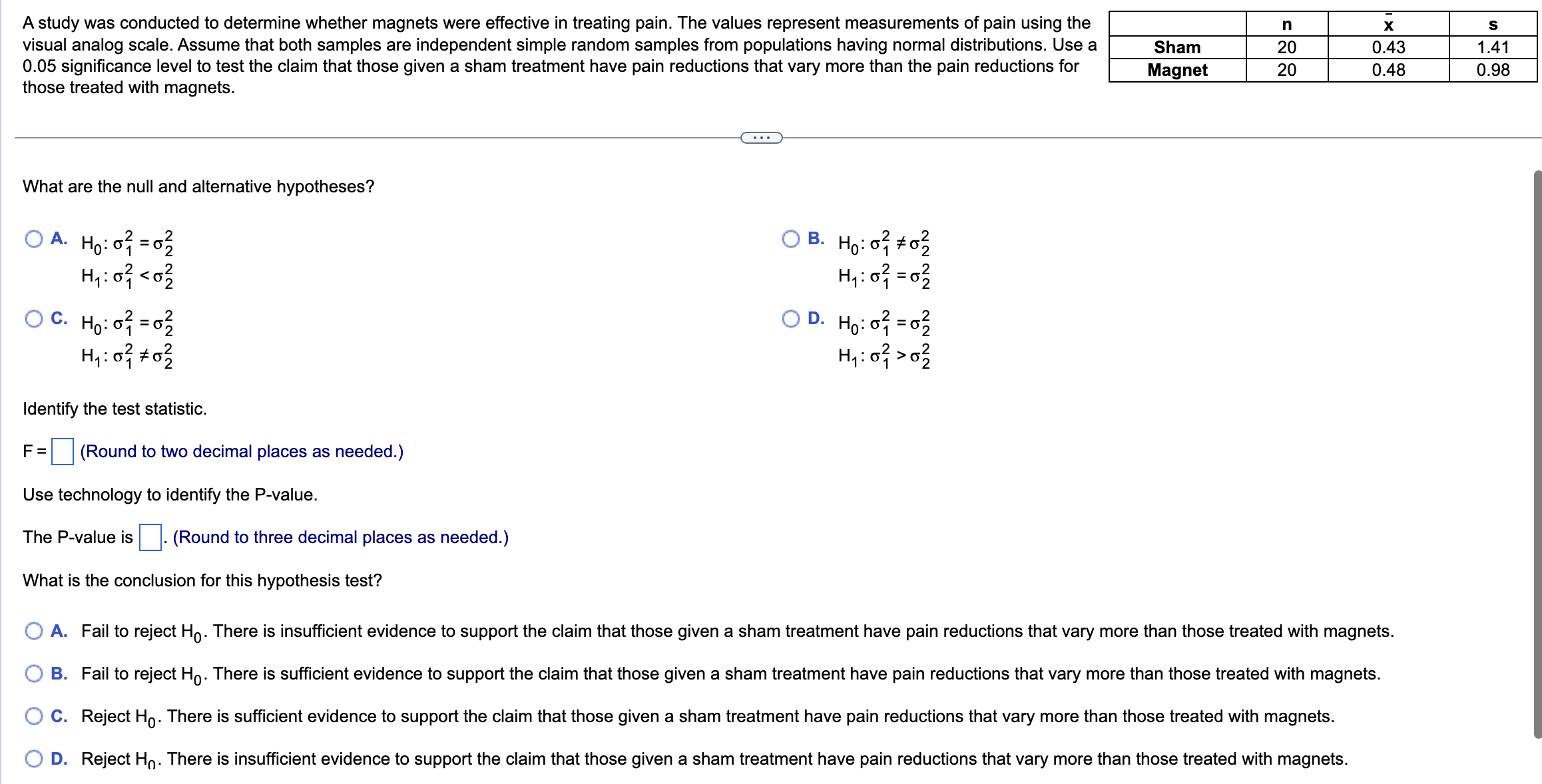 statistics written assignment magnets and pain