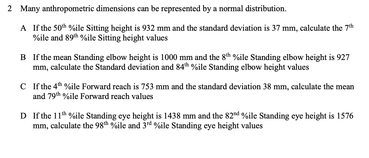 2 Many anthropometric dimensions can be represented | Chegg.com