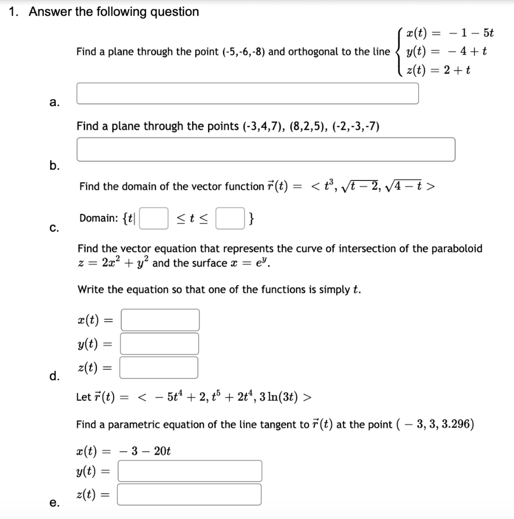 Solved 1. Answer the following question Find a plane through | Chegg.com