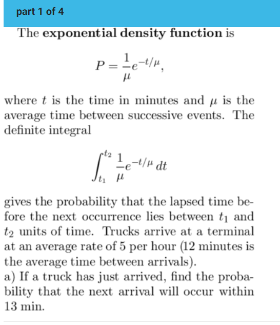 Solved the exponential density function is p 1e t where chegg