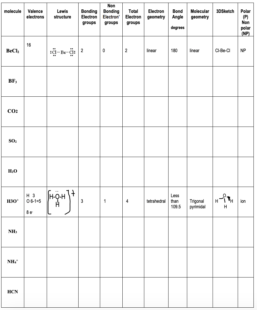 Solved Molecule 3d Sketch Valence Electrons Lewis Structu Chegg Com