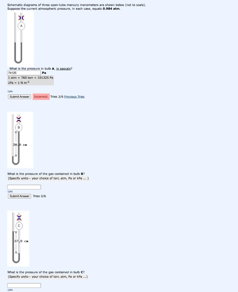 Solved Schematic diagrams of three open-tube mercury | Chegg.com