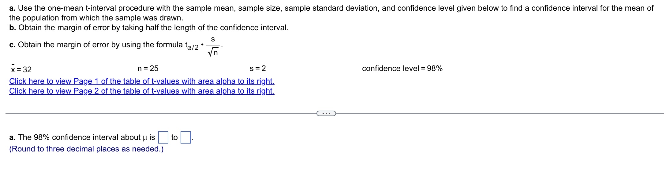 Solved A. Use The One-mean T-interval Procedure With The | Chegg.com