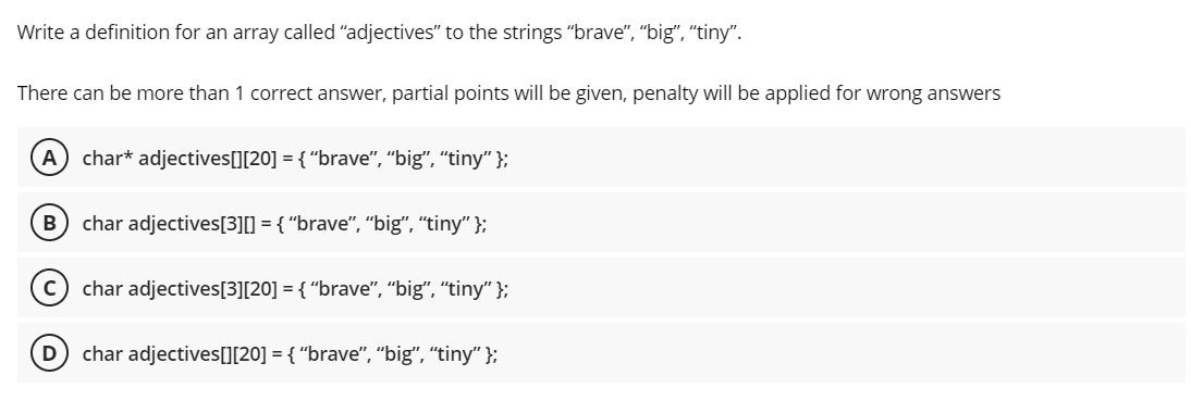 Solved Write a definition for an array called "adjectives" | Chegg.com