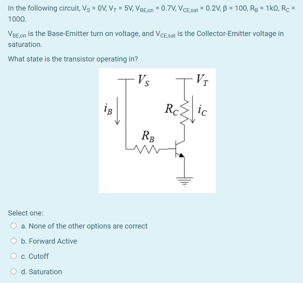 Solved In The Following Circuit Vs Ov V1 5v Vbe On Chegg Com