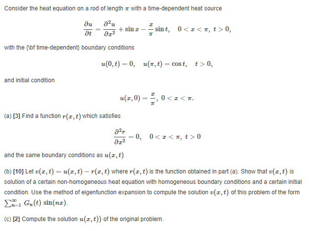 Solved Consider the heat equation on a rod of length ππ | Chegg.com