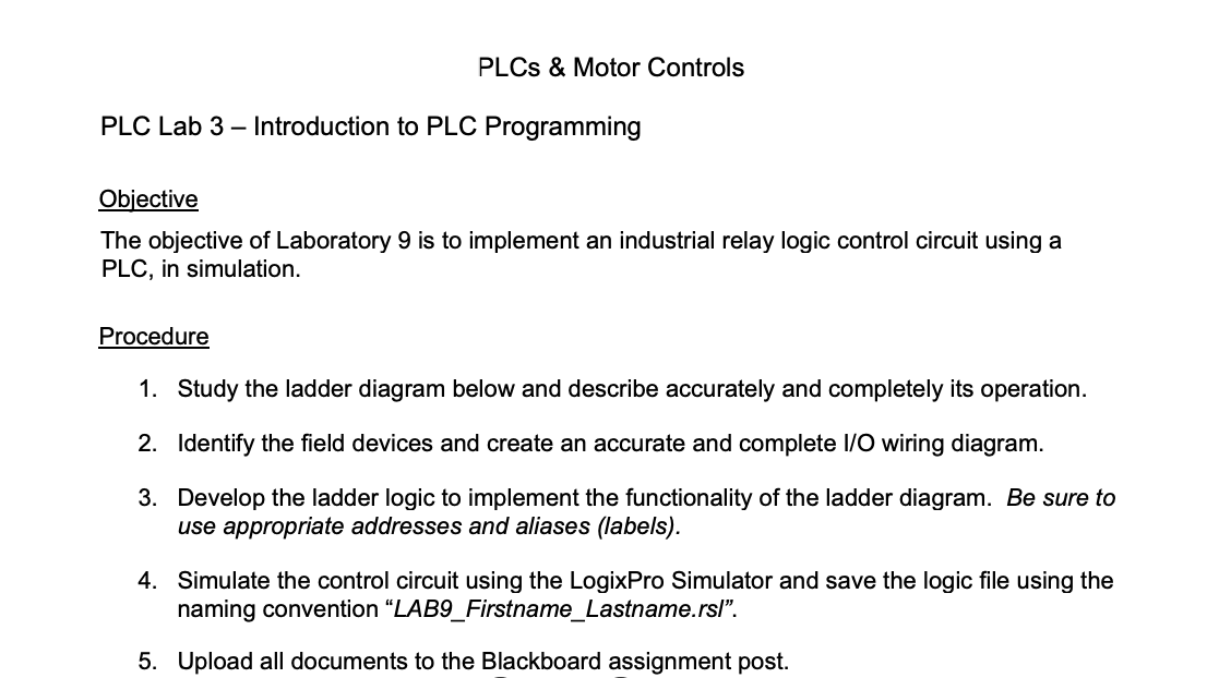 PLCs & Motor Controls PLC Lab 3 – Introduction To PLC | Chegg.com