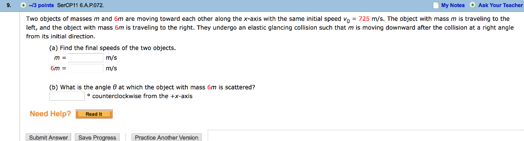 Solved Two objects of masses m and 6m are moving toward each | Chegg.com