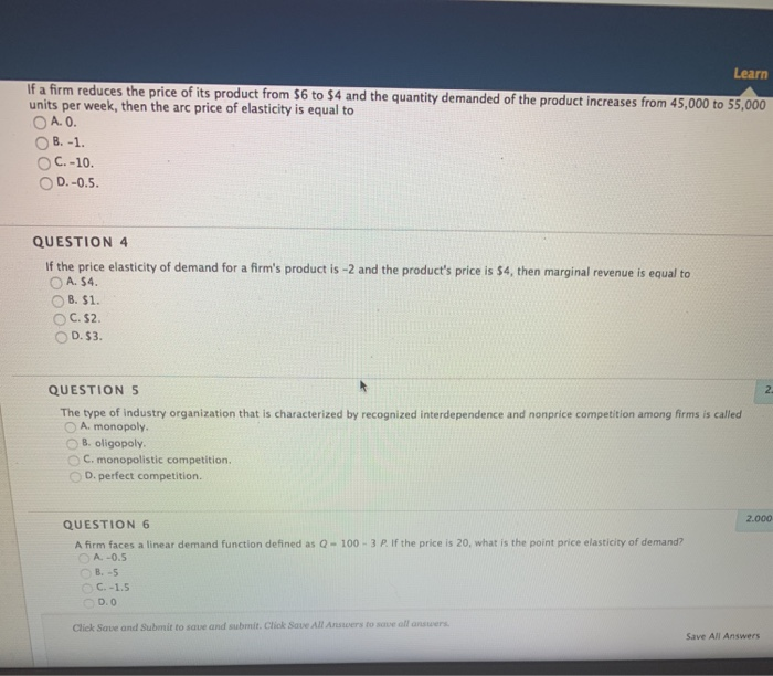 Solved Learn If a firm reduces the price of its product from | Chegg.com