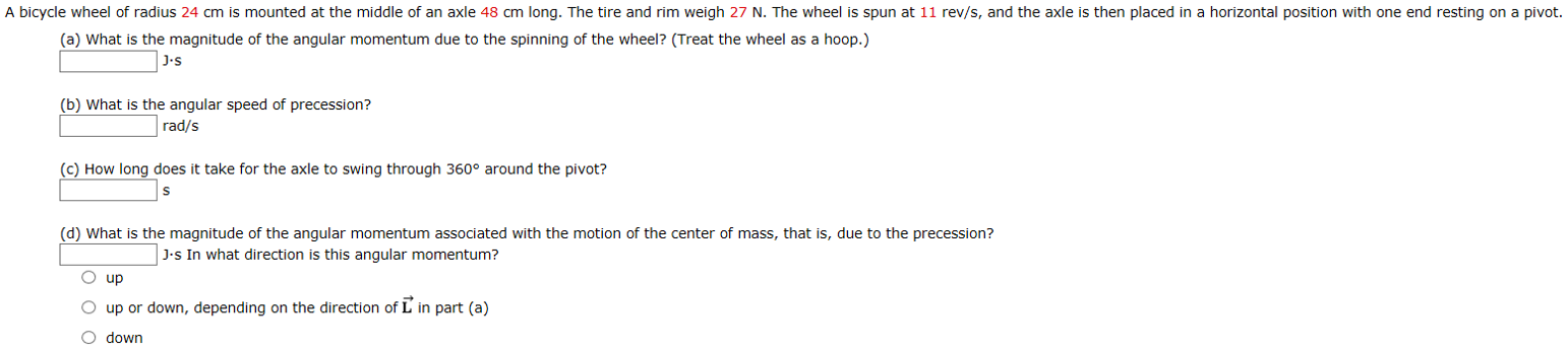 Solved A bicycle wheel of radius 24 cm is mounted at the | Chegg.com