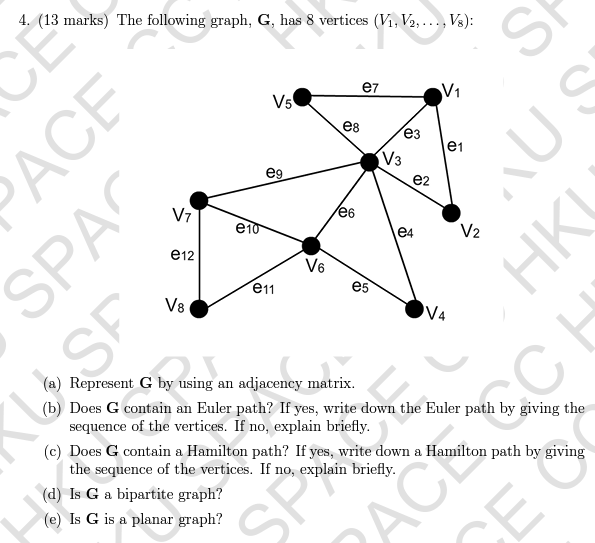 Solved 4. (13 marks) The following graph, G, has 8 vertices | Chegg.com
