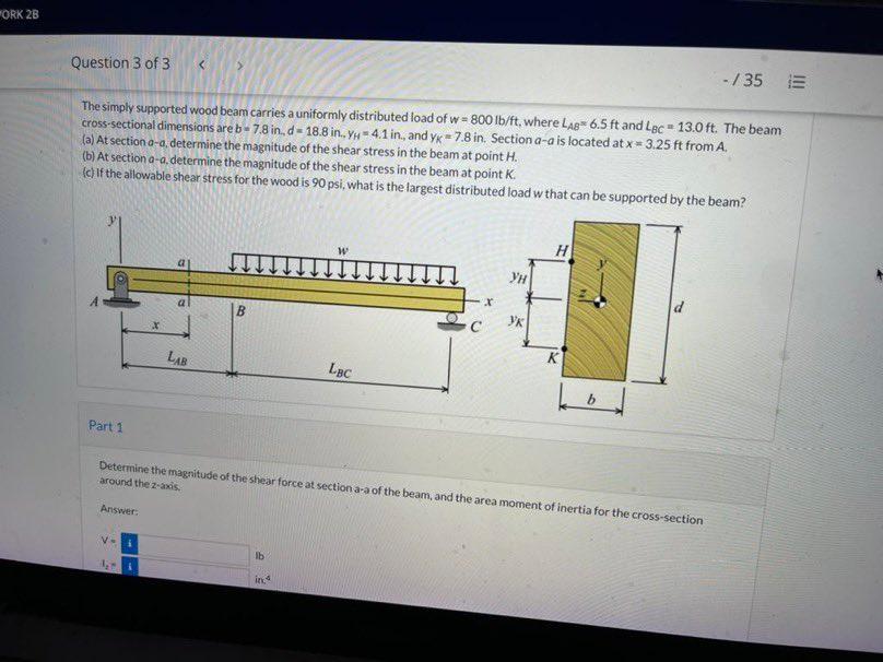 Solved The simply supported wood beam carries a uniformly | Chegg.com
