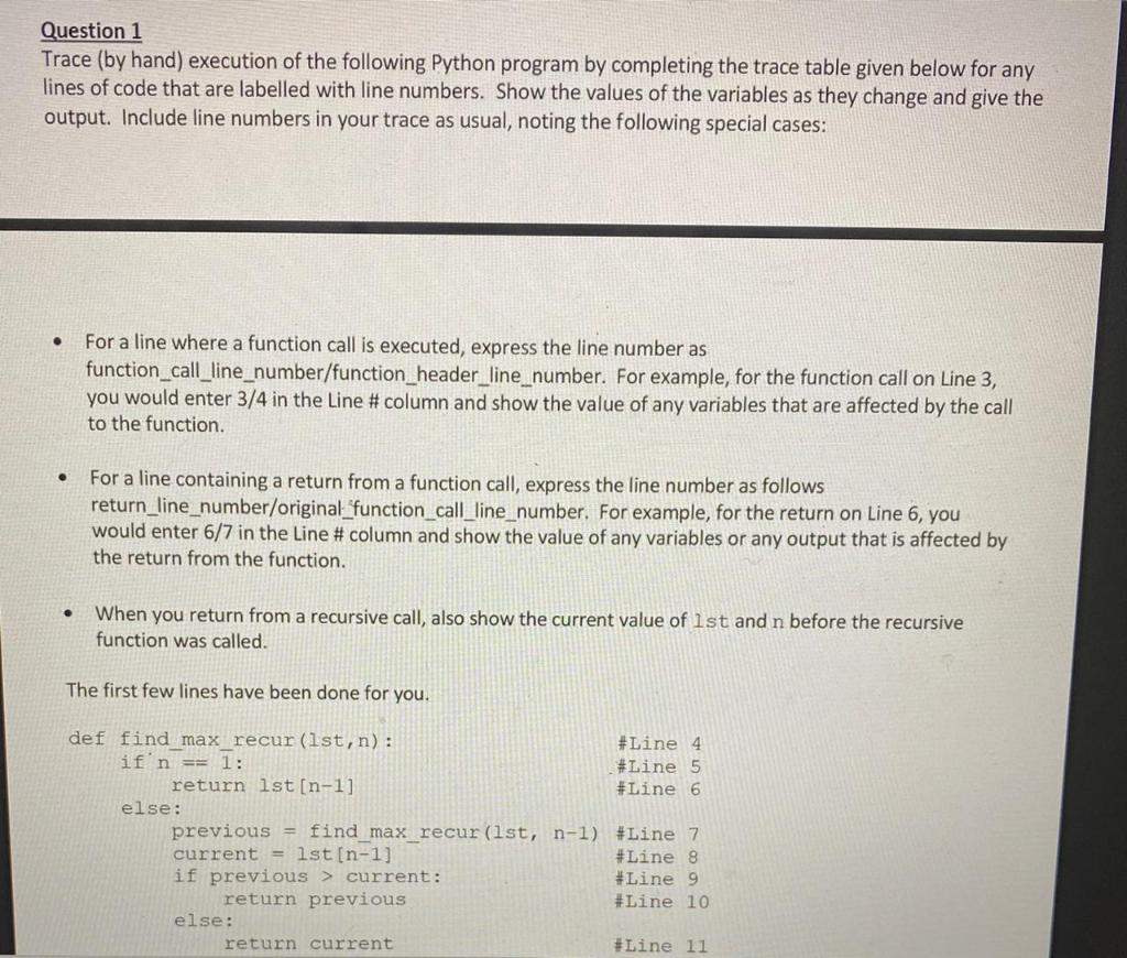 Solved Question 1 Trace (by hand) execution of the following | Chegg.com