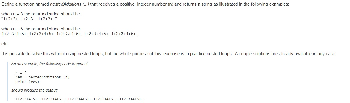 Solved Define a function named nestedAdditions (...) that | Chegg.com