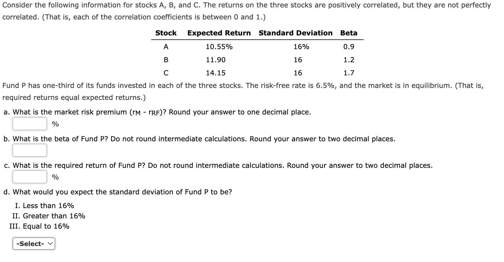 Solved Consider The Following Information For Stocks A, B, | Chegg.com