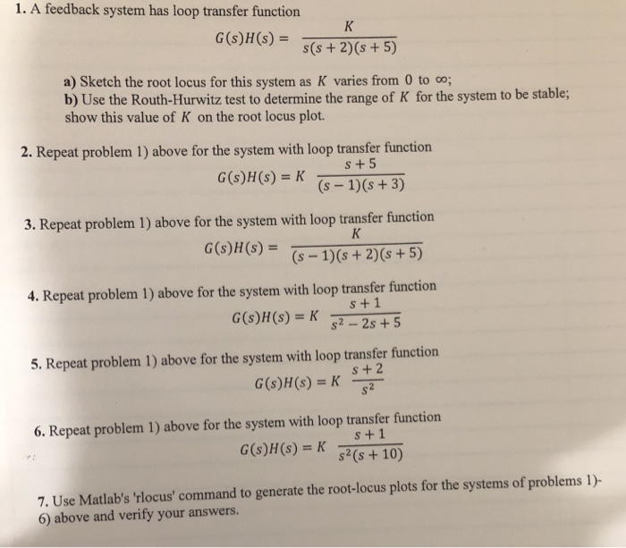 Solved 1. A feedback system has loop transfer function | Chegg.com