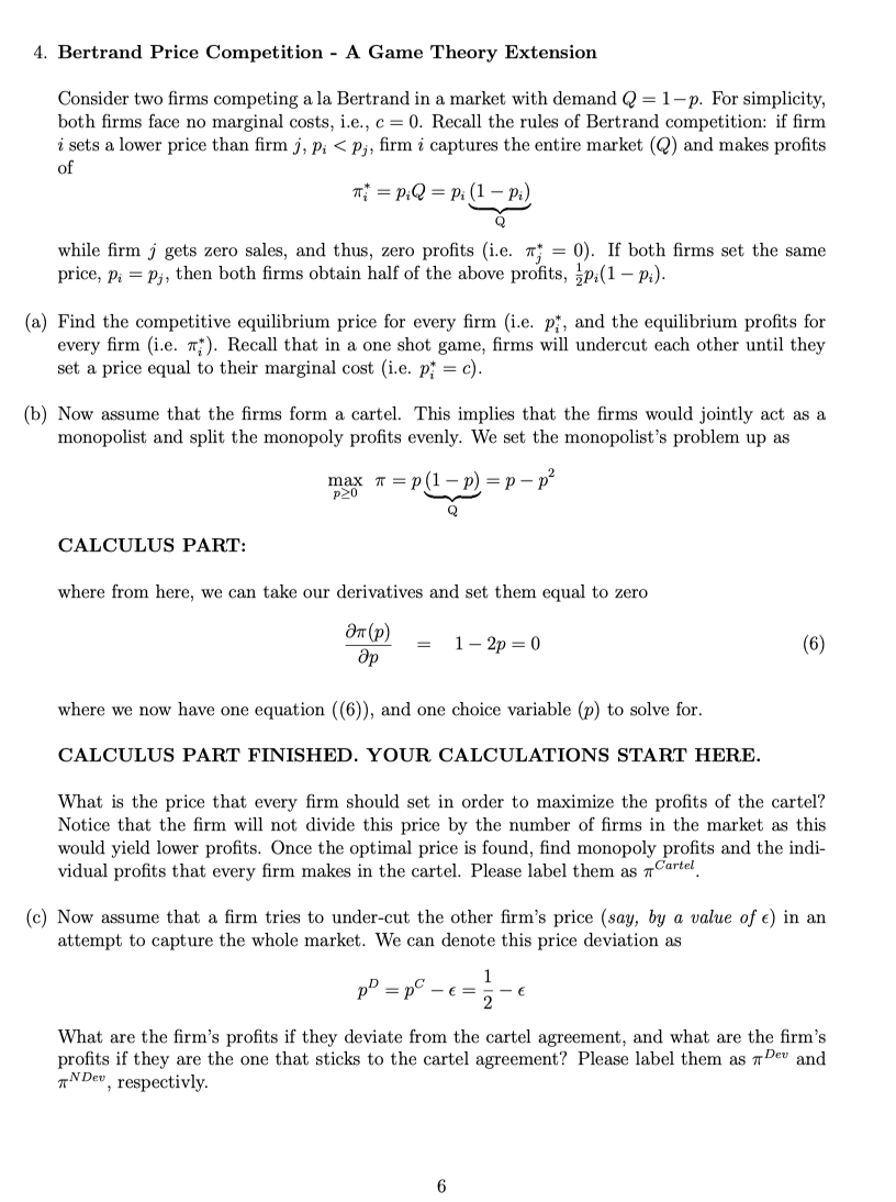 4. Bertrand Price Competition - A Game Theory | Chegg.com