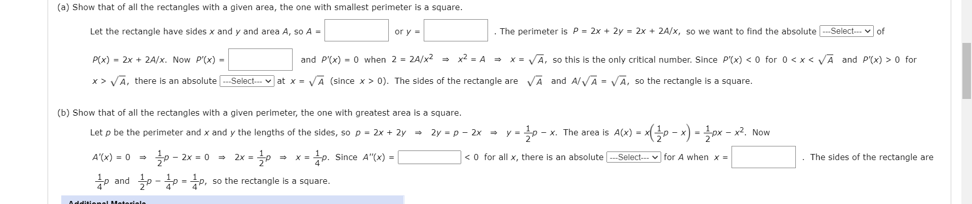 Solved (a) Show that of all the rectangles with a given | Chegg.com
