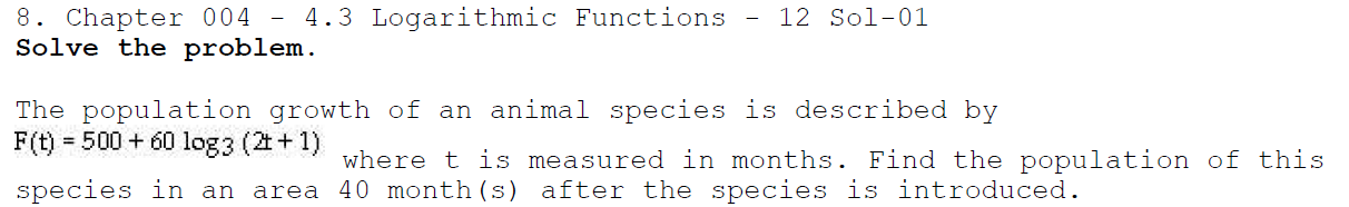 Solved 8. Chapter 004−4.3 Logarithmic Functions - 12 Sol-01 | Chegg.com