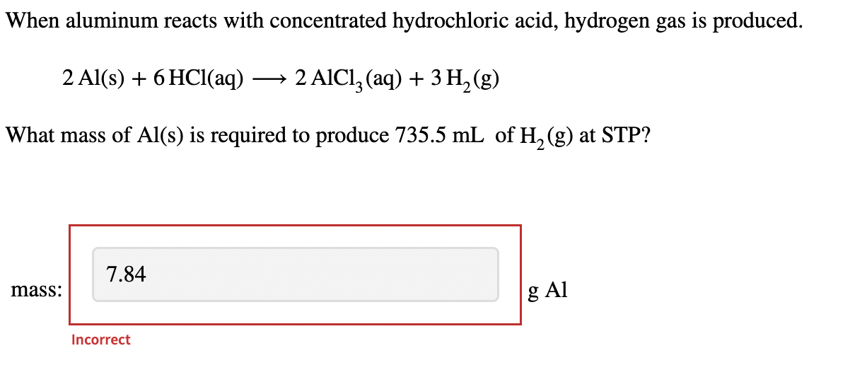 Solved When Aluminum Reacts With Concentrated Hydrochloric 9539