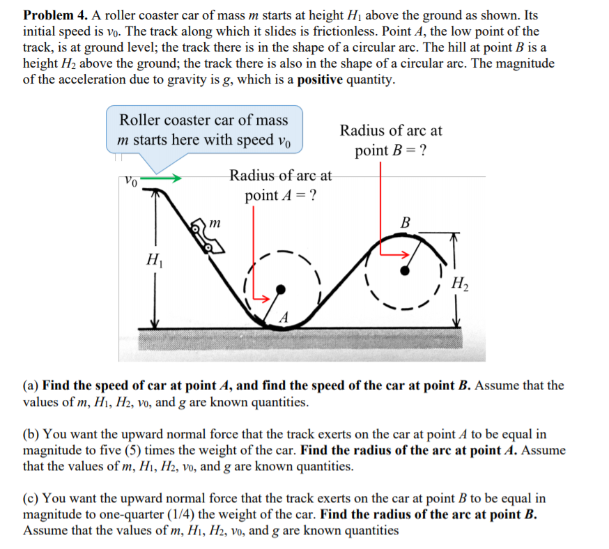 Solved Problem 4 A Roller Coaster Car Of Mass M Starts A Chegg Com