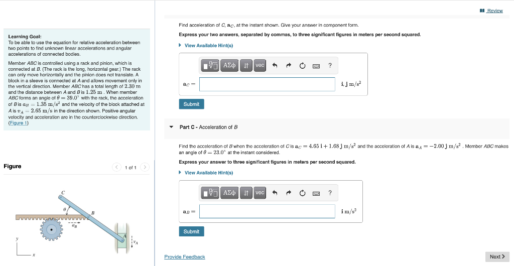 Solved i Review Part A - Acceleration of A Find the | Chegg.com