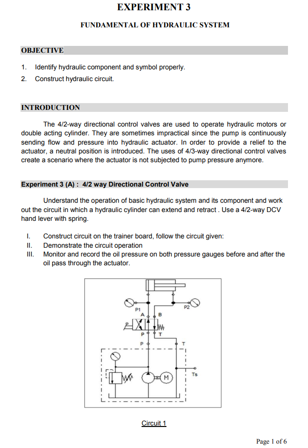 Solved EXPERIMENT 3 FUNDAMENTAL OF HYDRAULIC SYSTEM