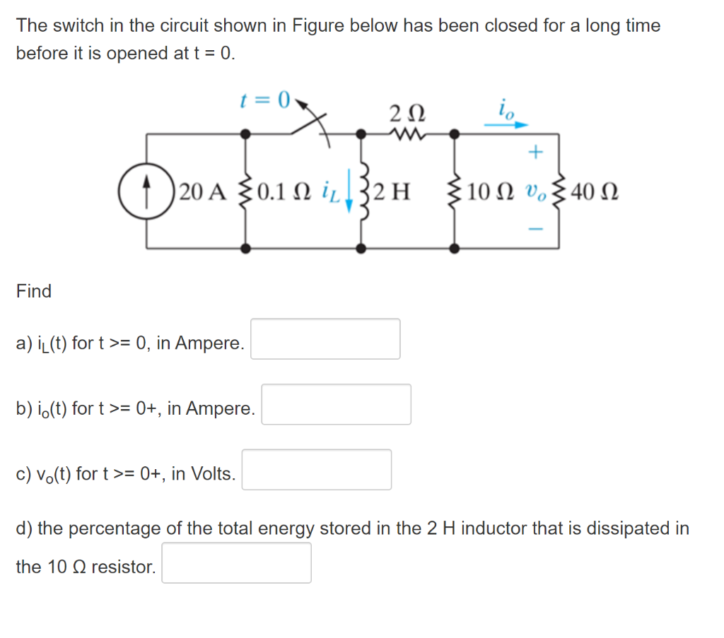 Solved The switch in the circuit shown in Figure below has | Chegg.com