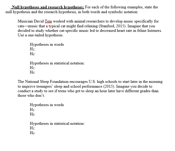 Solved Null Hypotheses And Research Hypotheses For Each Chegg Com