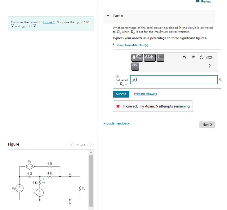 Solved Consider the circuit in Suppose that v1=140 V and | Chegg.com