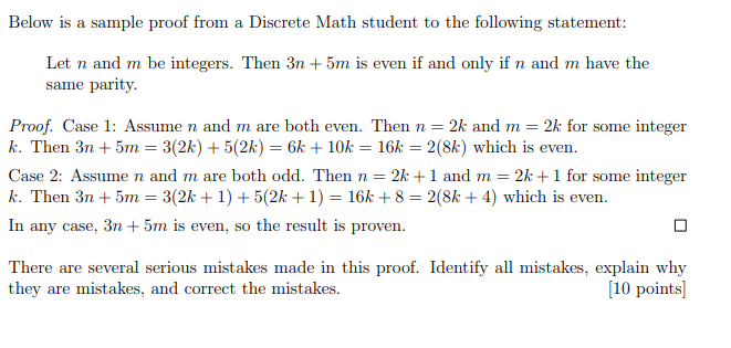 Solved Below is a sample proof from a Discrete Math student | Chegg.com