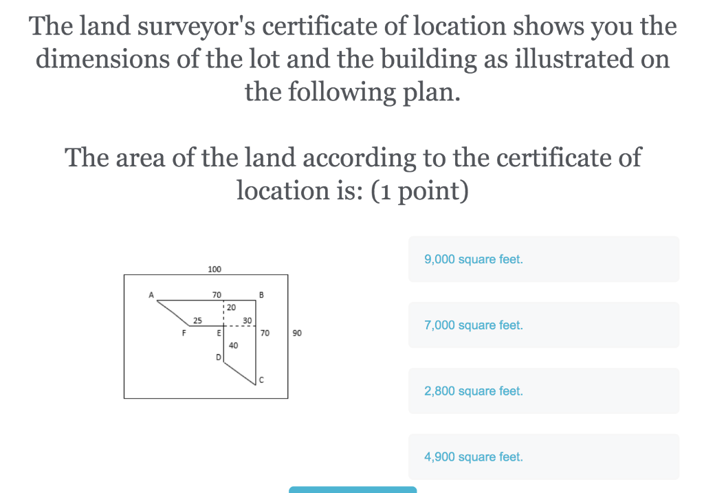 Solved The land surveyor's certificate of location shows you