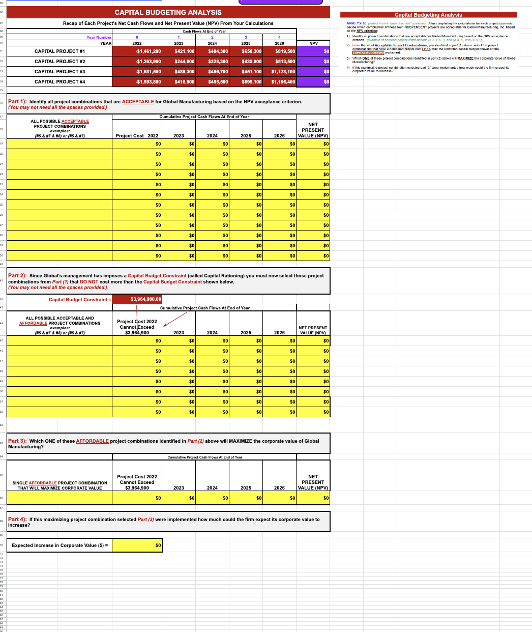 Solved CAPITAL BUDGETING ANALYSIS Recap of Each Project's | Chegg.com