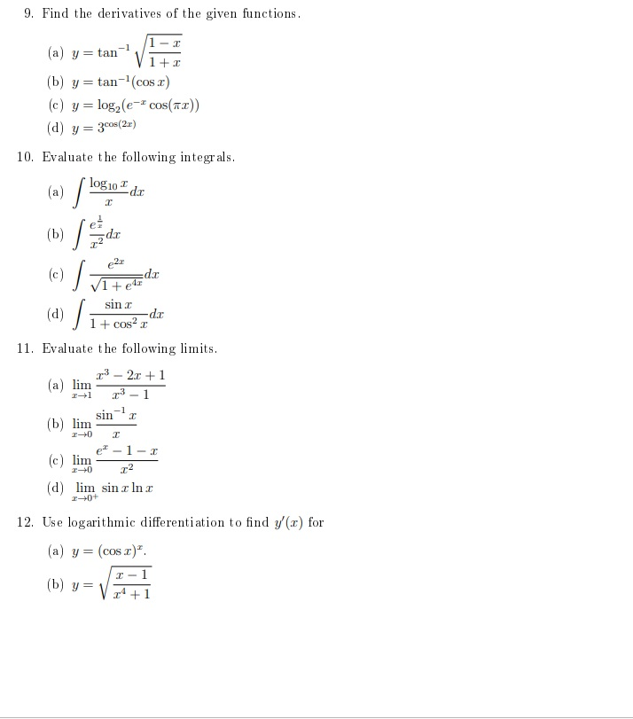 Solved 9 Find The Derivatives Of The Given Functions 1 Y 8573