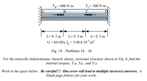 Solved Tc 300 N m TB-600 N m G -60 GPa, 5.40 x 10 m Fig. 14- | Chegg.com