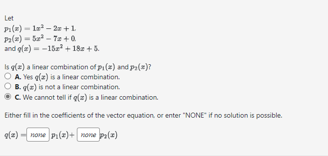 Solved Let p1(x)=1x2−2x+1p2(x)=5x2−7x+0 and | Chegg.com