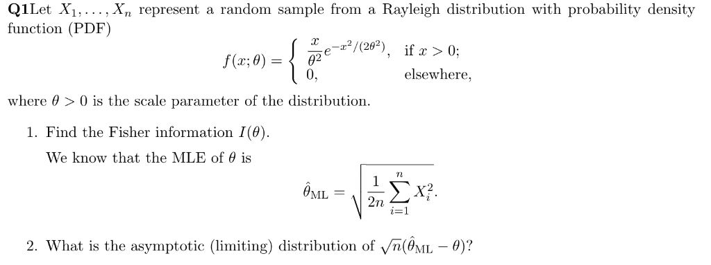 Solved Q1Let Xi, , Xn represent a random sample from a | Chegg.com