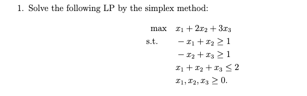 Solved 1. Solve the following LP by the simplex method: | Chegg.com