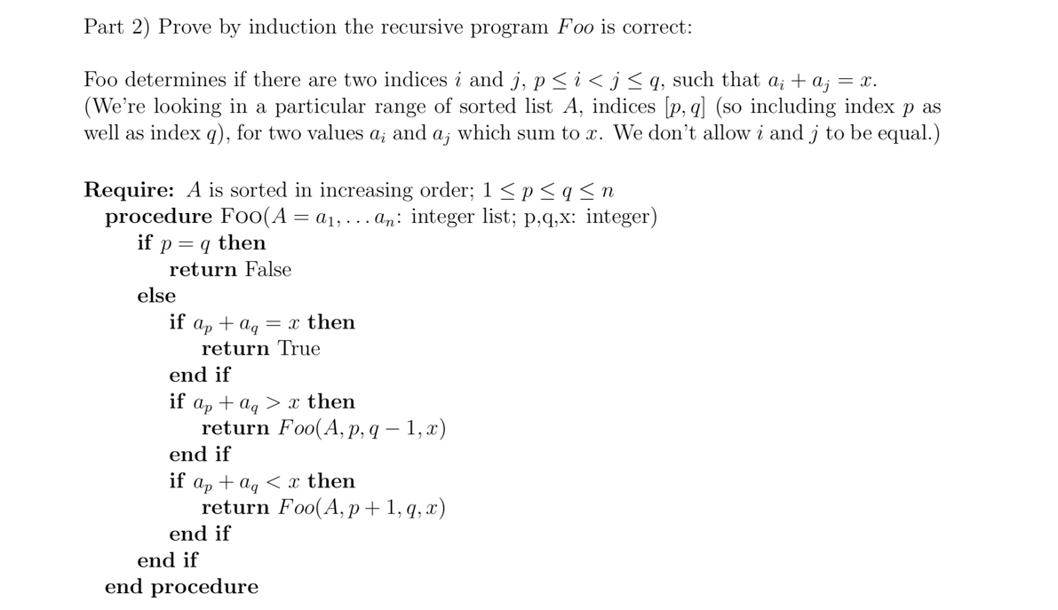 Solved Part 2 Prove By Induction The Recursive Program F Chegg Com