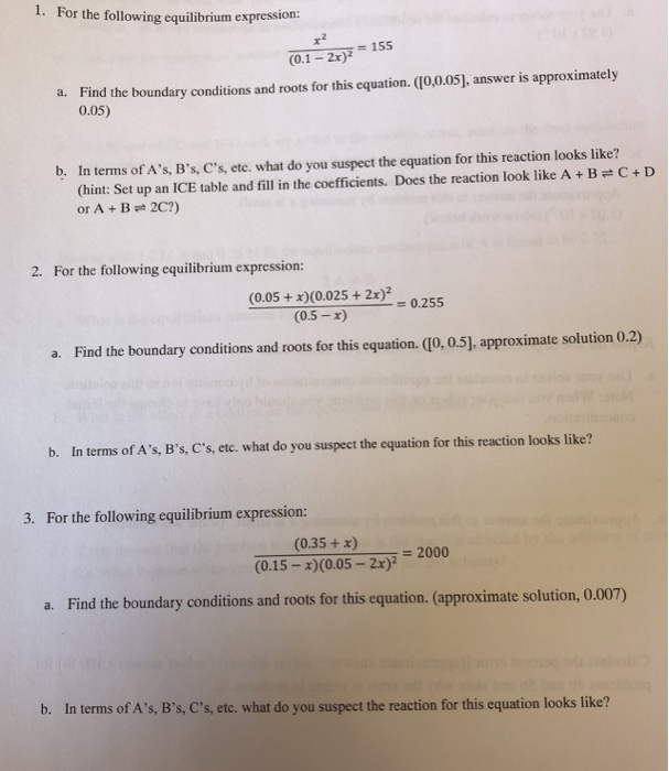 Solved 1. For the following equilibrium expression: (0.1-2x) | Chegg.com