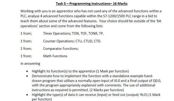 Solved Task 5 - Programming Instructions- 16 Marks Working | Chegg.com