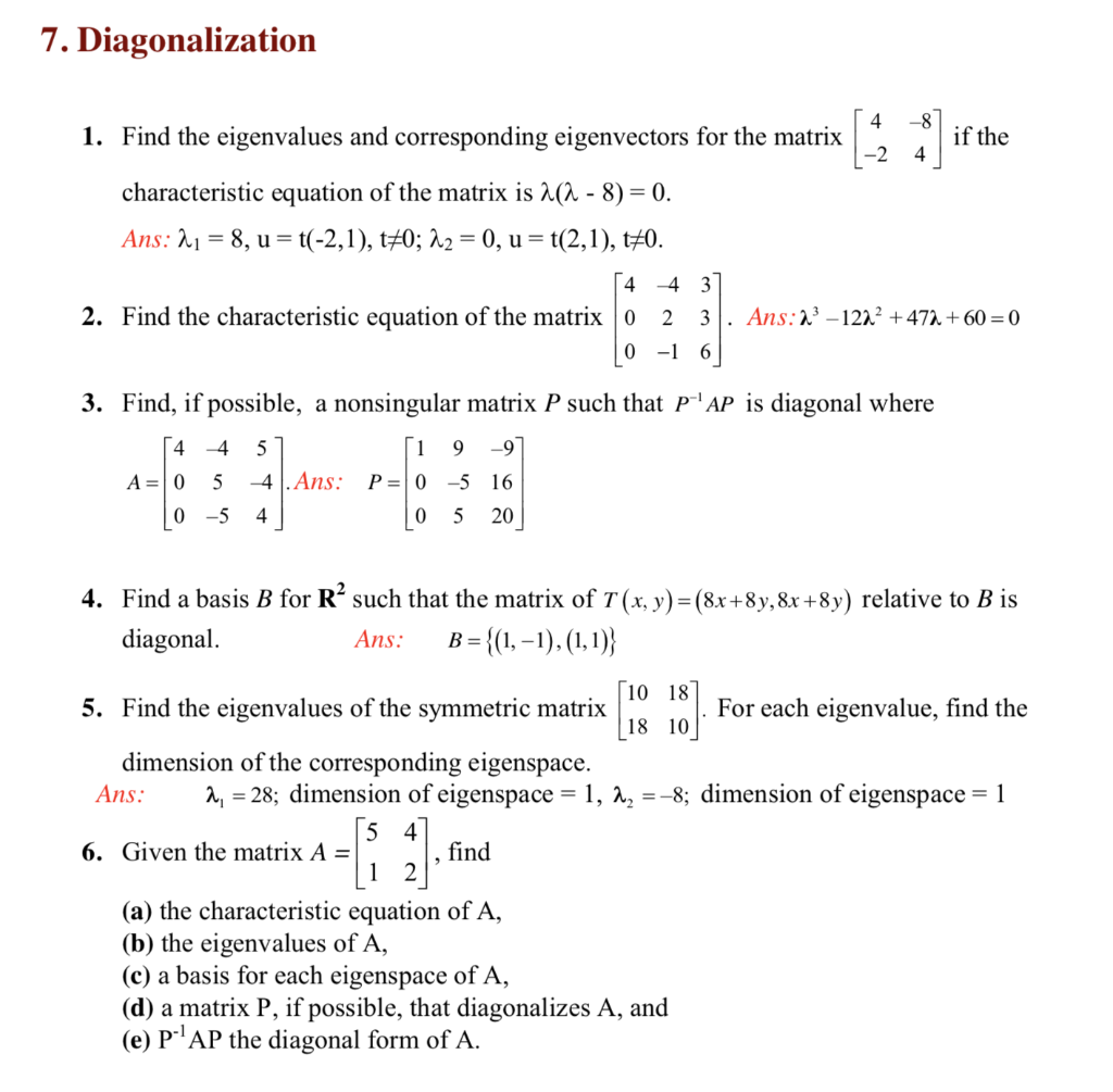 Solved 7. Diagonalization . 1. Find The Eigenvalues And | Chegg.com