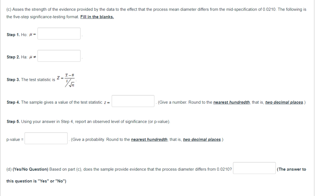 Solved Industry specification on the diameter of a typical