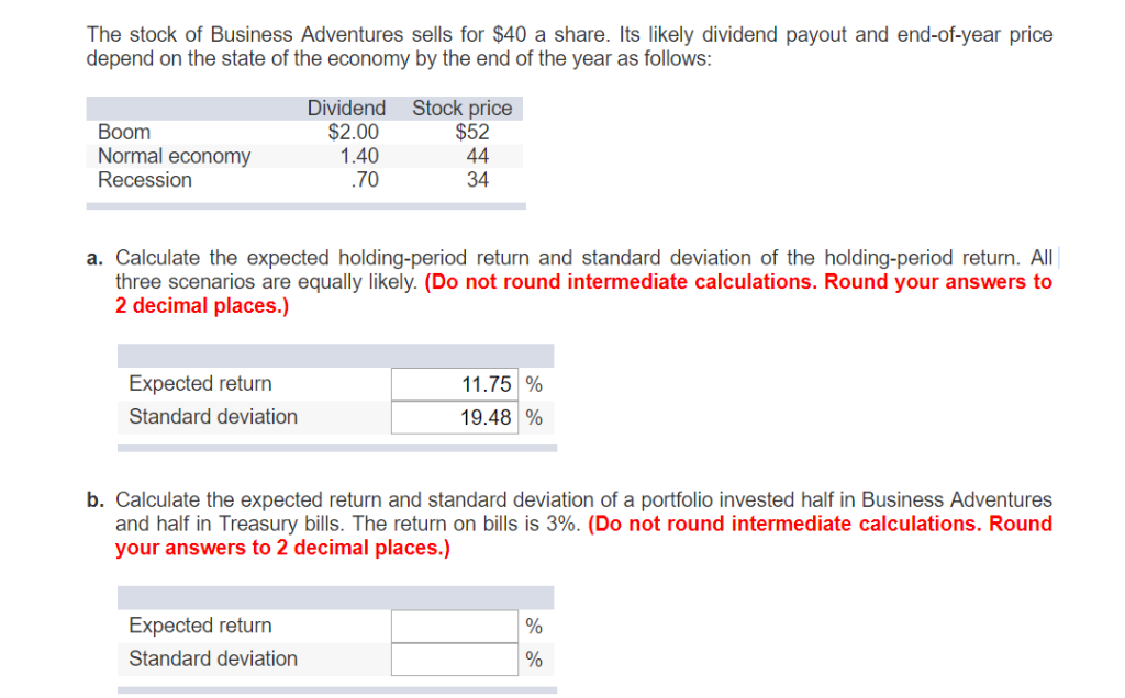 Solved The stock of Business Adventures sells for $40 a | Chegg.com