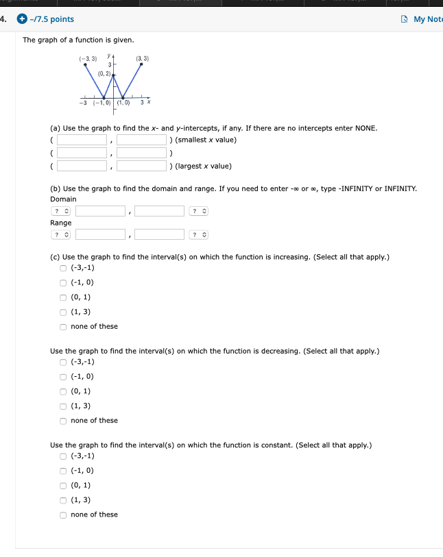 Solved 4. -17.5 points My Note The graph of a function is | Chegg.com