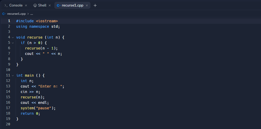 Solved See program recurse1.cpp. The program outputs a | Chegg.com