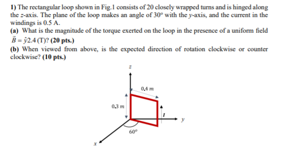 Solved 1) The rectangular loop shown in Fig.1 consists of 20 | Chegg.com