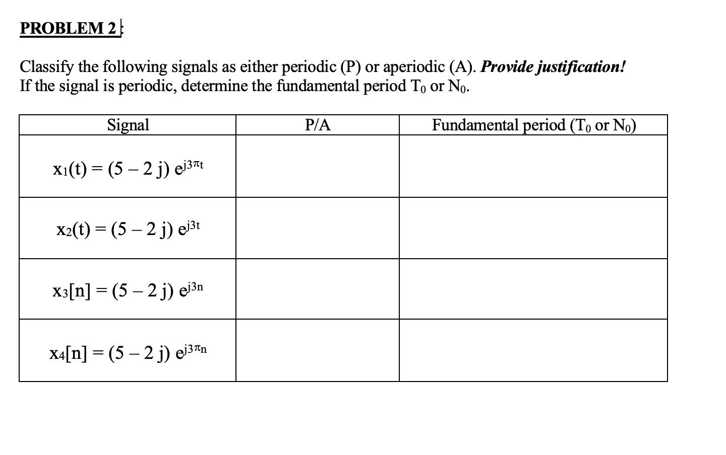 Solved PROBLEM 2 Classify the following signals as either | Chegg.com